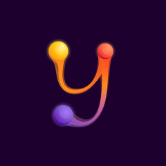 Y letter logo with colorful spheres or dots and connecting lines.