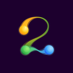 Number two logo with colorful spheres or dots and connecting lines.