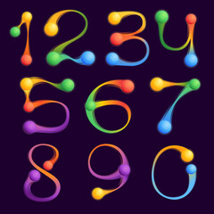 Numbers set with colorful spheres or dots and connecting lines.