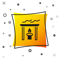 Black Aroma candle icon isolated on white background. Yellow square button. Vector.