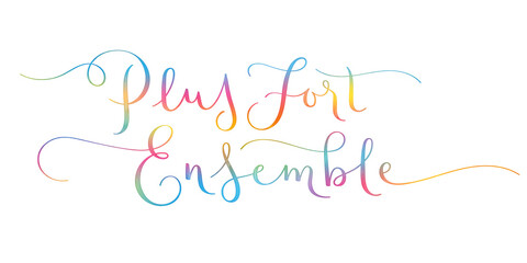 Banniere vecteur calligraphique arc-en-ciel PLUS FORT ENSEMBLE