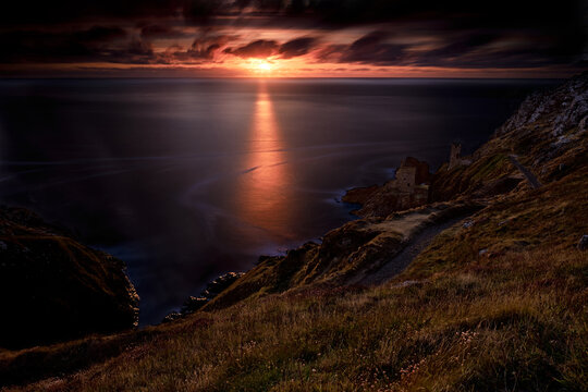 Sunset Over Botallack Mine, Looking Down With Dramatic Clouds