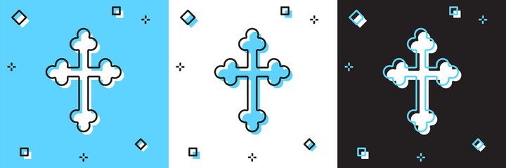 Obraz premium Set Christian cross icon isolated on blue and white, black background. Church cross. Vector.