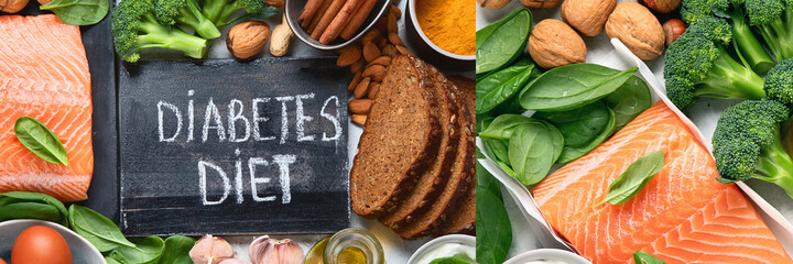 Collage of healthy organic food  for Diabetes diet.