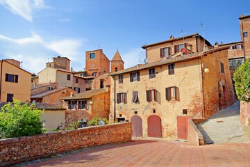 Fototapeta na wymiar Tuscan medieval village of Certaldo Alto in the province of Florence, Italy. The town is famous for being the birth and death place of the poet and writer Giovanni Boccaccio