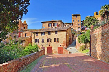 Fototapeta na wymiar Tuscan medieval village of Certaldo Alto in the province of Florence, Italy. The town is famous for being the birth and death place of the poet and writer Giovanni Boccaccio
