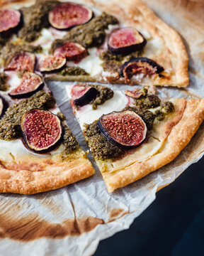 Freshly Baked Seasonal Ricotta, Fig And Pesto Pizza