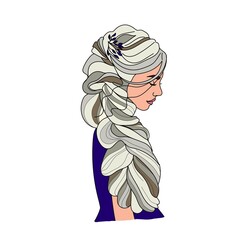 Set of linear portraits of beautiful girls with long hair, young beautiful girl with elegant hairstyle for long hair, trendy logos for beauty salons, avatar, vector illustration in doodle style.