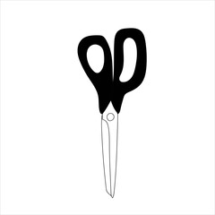 Large scissors for patterns and sewing, tailor's scissors with black holders, vector image in doodle style, hand draw, isolate on a white background.