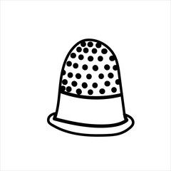 Thimble for finger protection and tailoring, accessory for designers, vector image in doodle style, hand draw, isolate on a white background.