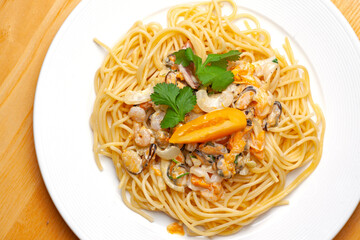 pasta with sea food sauce and tomato