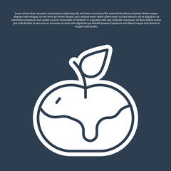Blue line Apple in caramel icon isolated on blue background. Vector.