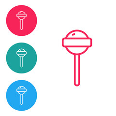 Red line Lollipop icon isolated on white background. Food, delicious symbol. Set icons in circle buttons. Vector.