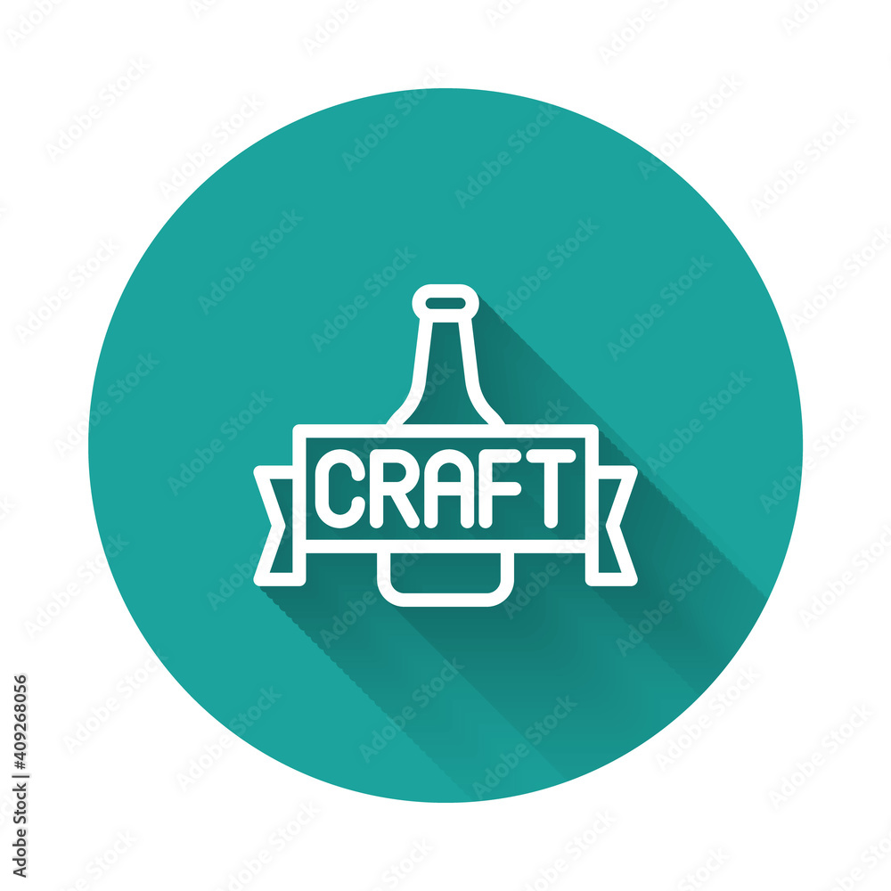 Poster white line beer bottle icon isolated with long shadow background. green circle button. vector.