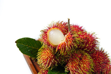 peeled rambutan fruit with isolated white background. copy space