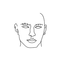 Handsome male continuous line art. Modern minimalist art. Attractive facial features. Aesthetic contour. Contemporary creation. Avant garde style illustration