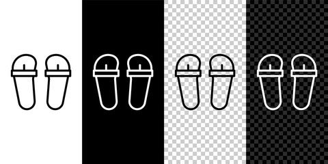 Set line Flip flops icon isolated on black and white,transparent background. Beach slippers sign. Vector.