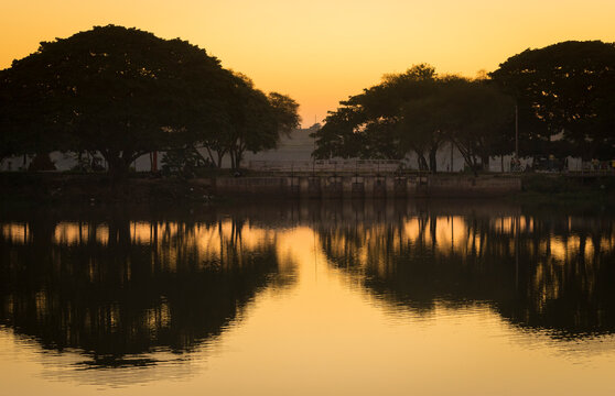 Reflection of trees in Kan Thar Yar Lake near Myo Yar Pyae Pagod