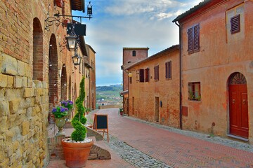 Tuscan medieval village of Certaldo Alto in the province of Florence, Italy. The town is famous for being the birth and death place of the poet and writer Giovanni Boccaccio