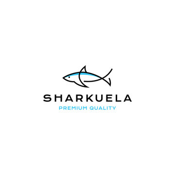 outline shark line art logo vector icon