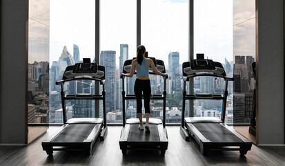 Back view of a beautiful woman exercising in the gym