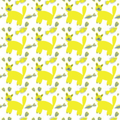 Seamless pattern with yellow cats