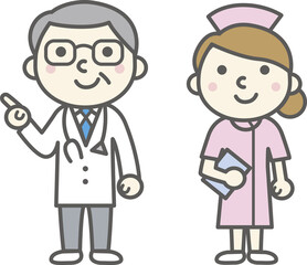 医者と女性看護師（マスク無し）
