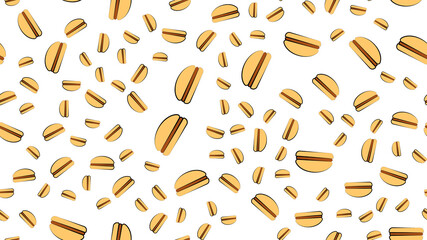 colored and bright burgers on a white background,  illustration. junk food pattern. fast food wallpaper, social media icon. kitchen decor, junk food snack from cafe