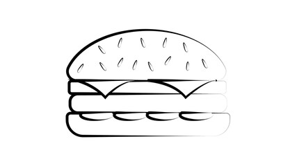black and white burger on a white background,  illustration. burger with a black outline, as if drawn by hand. icon for social networks. appetizing delicious burger