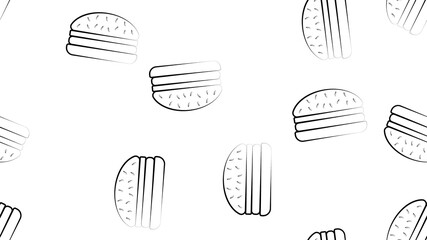 pattern of burgers black and white, llustration. delicious fast food. wallpaper for cafe, home decor design. burgers in hand-drawn style, like by hand