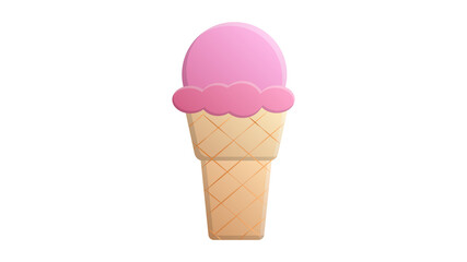 ice cream in a ball of pink color in a brown waffle cup on a white background, illustration. sweet delicious desserts. fast food, a quick snack in the heat. fast carbohydrates, junk food