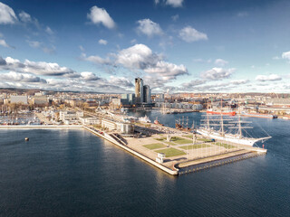 Aerial view on pier in Gdynia City Centre. Aerial view of Pier.