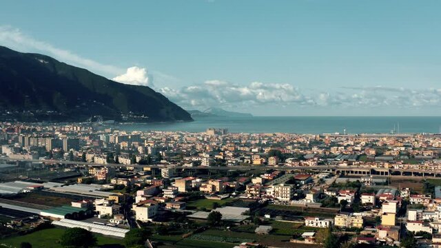 Aerial view over Napoli city in Italy.