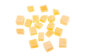 Aged cheese cubes isolated