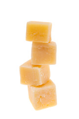Aged cheese cubes isolated