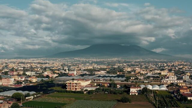 Aerial view over Napoli city in Italy with vesuvio in background.