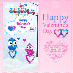 Valentines Day background or card with birds. Heart 