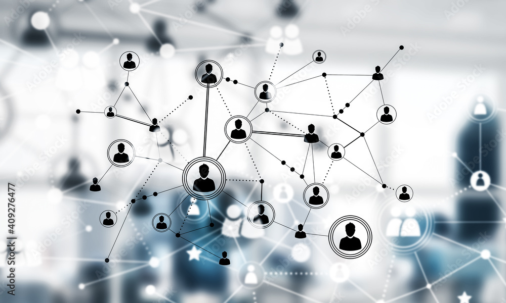 Wall mural concept of networking and connection against modern office blurred background