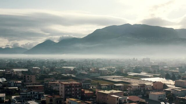 Aerial view over Napoli city in Italy.