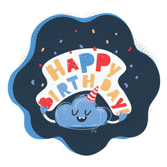Vector illustration of cute card with fun cloud on dark background.