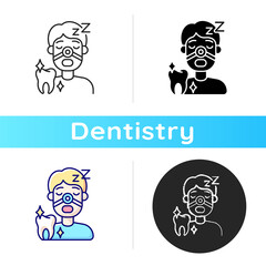 Sleeping dentistry icon. Stomatology sedation practice. Dental procedures. Instruments for dental treatment. Linear black and RGB color styles. Isolated vector illustrations