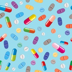 vector medical pill and capsule icons. medical seamless pattern