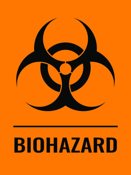 Biohazard warning sign vector. Orange background biohazard warning sign.