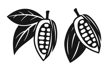 vector icons of cocoa beans with leaves