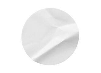 Blank white round paper sticker label isolated on white background