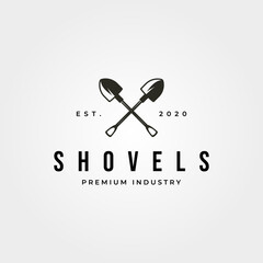 vintage shovel cross logo vector symbol illustration design