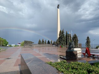 rainbow next to the memorial in honor of the Victory in The Second World War (Ulyanovsk, Russia)
