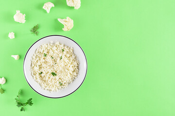 Cauliflower rice in a bowl