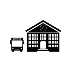 School bus and School Building icon isolated on white background  