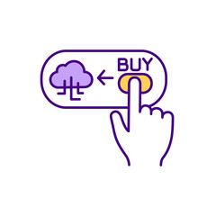 Cloud database buying RGB color icon. Cost-effective offer. Cloud-based storage solution pricing. All-access pass to data. Cloud computing environment. Virtual storing. Isolated vector illustration
